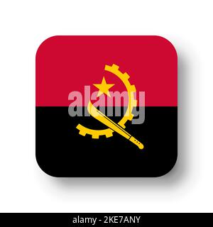 Angola flag - flat vector square with rounded corners and dropped shadow. Stock Vector