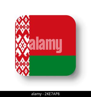 Belarus flag - flat vector square with rounded corners and dropped shadow. Stock Vector
