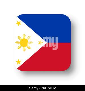 Philippines flag - flat vector square with rounded corners and dropped shadow. Stock Vector