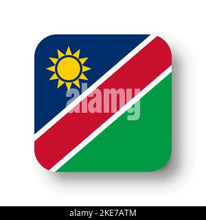Namibia flag - flat vector square with rounded corners and dropped shadow. Stock Vector