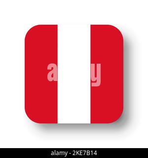 Peru flag - flat vector square with rounded corners and dropped shadow. Stock Vector