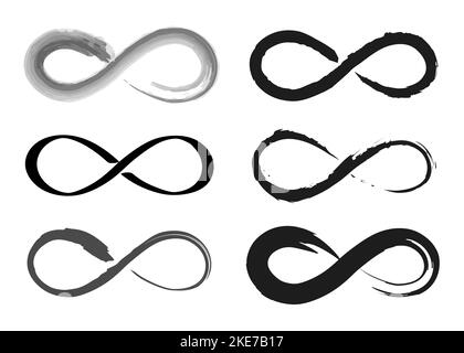 Infinity set icon, Looped Brush Stroke. Curved Dry Brush Stroke. Grunge Distress Textured Design Element. Grungy Black Painted Used As Banner, Template Stock Vector