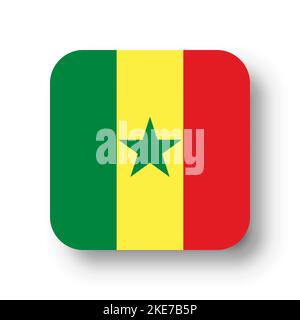 Senegal flag - flat vector square with rounded corners and dropped shadow. Stock Vector