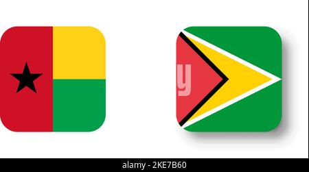Guyana flag - flat vector square with rounded corners and dropped shadow. Stock Vector