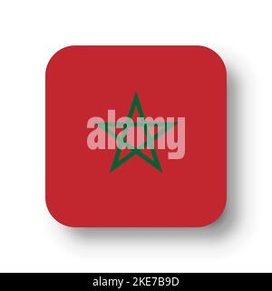 Morocco flag - flat vector square with rounded corners and dropped shadow. Stock Vector