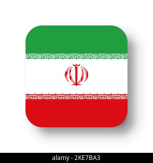 Iran flag - flat vector square with rounded corners and dropped shadow. Stock Vector