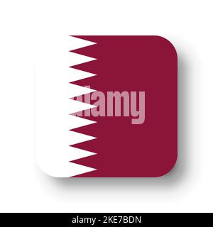 Qatar flag - flat vector square with rounded corners and dropped shadow. Stock Vector