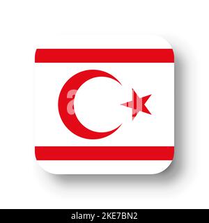 Northern Cyprus flag - flat vector square with rounded corners and dropped shadow. Stock Vector