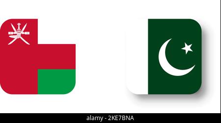 Pakistan flag - flat vector square with rounded corners and dropped shadow. Stock Vector