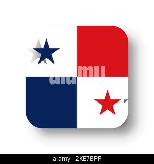 Panama flag - flat vector square with rounded corners and dropped shadow. Stock Vector