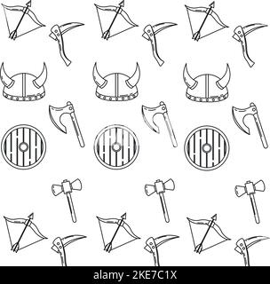 Seamless pattern background with medieval weapons icon Vector Stock Vector