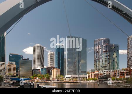 City business district seen from the Elizabeth Quay riverfront precinct. Perth, Western Australia Stock Photo