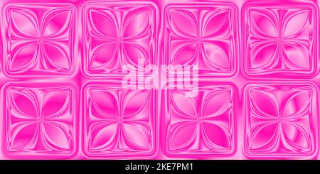 Seamless hot pink trendy barbiecore aesthetic plastic jelly floral squares 2010s fashion backdrop. Bold feminine flirtatious fuchsia pattern. Girly co Stock Photo