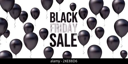 Black Friday text on white background with black balloon. Shopping web banner concept 3d render 3d illustration Stock Photo