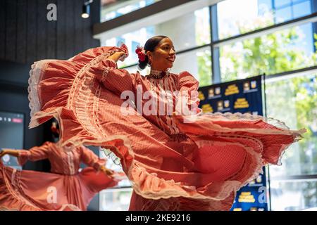 Usa. 12th Oct, 2022. LTC Carolina Cruz, HR Strategic Planner, Human Capital, Army Futures Command, performs a traditional Cumbia dance at AFC Hispanic Heritage Month Observance on Octoberober 12th, 2022 at AFC HQ in Austin, Texas (US Army Photo by Patrick Hunter) Credit: U.S. Air Force/ZUMA Press Wire Service/ZUMAPRESS.com/Alamy Live News Stock Photo