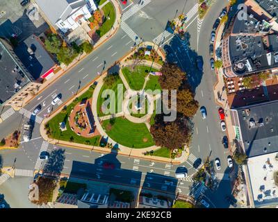 Woburn Common and City Hall aerial view in downtown Woburn, Massachusetts MA, USA. Stock Photo