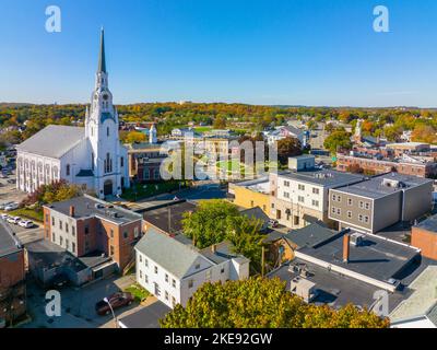 Woburn Common and City Hall aerial view in downtown Woburn, Massachusetts MA, USA. Stock Photo