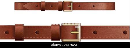 Vector realistic icon. Leather belt with golden buckle. Stock Vector