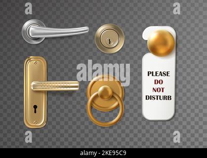 3d realistic vector icon set. Collection of different door handles. Room design elements for interiors doors. Modern door cnobs. Stock Vector