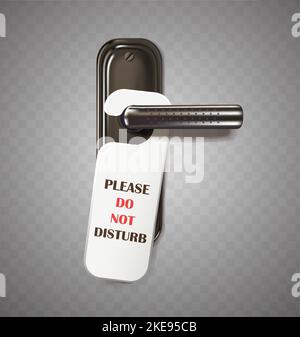 realistic vector icon. Hotel door dandle with please do not disturb sign. Isolated on transparent background. Stock Vector