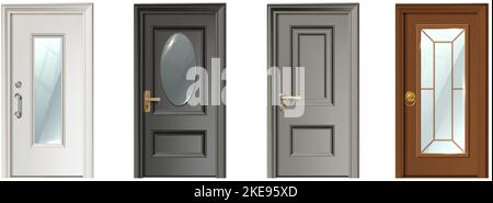 realistic vector icon set. Front door entrance collection in different styles. Modern entrance, exit of the house. Stock Vector