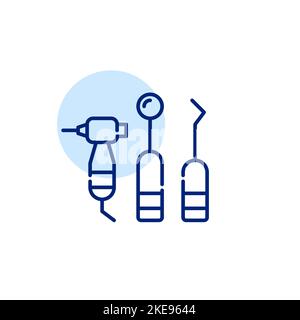 Dentist tools. Mirror, probe and drill. Pixel perfect, editable stroke icon Stock Vector