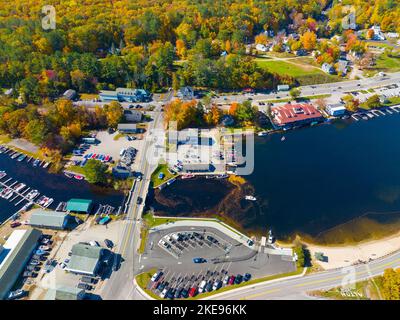 Alton Bay at Lake Winnipesaukee aerial view on Harmony Park and village of Alton Bay in fall in town of Alton, New Hampshire NH, USA. Stock Photo