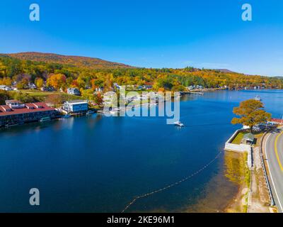 Alton Bay at Lake Winnipesaukee aerial view on Harmony Park and village of Alton Bay in fall in town of Alton, New Hampshire NH, USA. Stock Photo