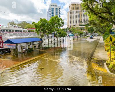 Fort Lauderdale, FL, USA - November 10, 2022: Aerial photo Fort Lauderdale flood and King Tide after Hurricane Nicole Stock Photo
