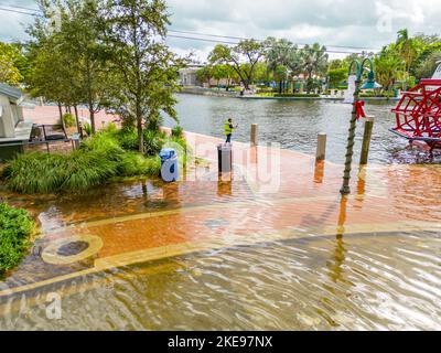Fort Lauderdale, FL, USA - November 10, 2022: Aerial photo Fort Lauderdale flood and King Tide after Hurricane Nicole Stock Photo