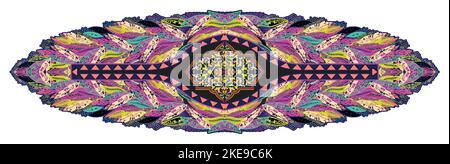 Seamless composition of tropical bird toucan, parrot, hoopoe and palm leaves with white hibiscus flowers on multicolor background painted with a brush Stock Vector