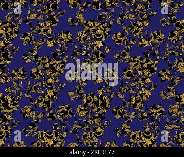 Golden floral seamless pattern. Vintage vector botanical wallpaper. Golden flowers on the blue backdrop. Design for wallpaper, textile, fabric, cover, Stock Vector