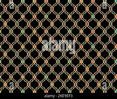 Arabic arabesque design greeting card for Ramadan Kareem. Islamic ornamental colorful detail of mosaic. Stock Vector