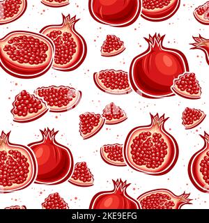 Vector Pomegranate Seamless Pattern, repeating background with cut out illustrations pomegranate still life composition, group of flat lay variety pom Stock Vector