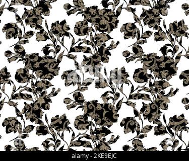 Seamless retro floral pattern with watercolor effect. Golden, yellow flowers on a light background. A hand-drawn rose damask pattern. Stock Vector