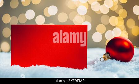 Christmas red letter to Santa with bauble in snow on background of bokeh lights Stock Photo