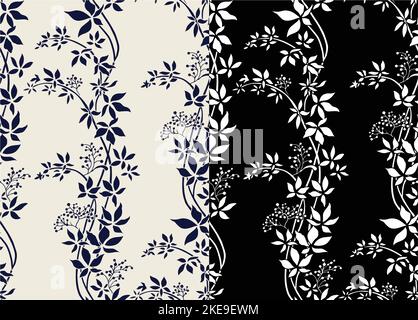 A hand-drawn black and white Ethnic grape leaves. geometric seamless pattern vector in ancient style design for curtains, Vintage background. Stock Vector