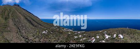 A 180 degree view  over the island and the coastline of Ginostra, Stromboli, Aeolian Islands,(Eolian Islands) , Southern Italy, Europe, Sicily, Italy Stock Photo