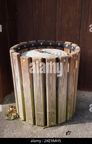 Metal Trash can at a Campground Stock Photo