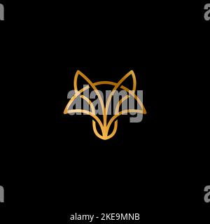 Fox Line Logo With Gold Color. Fox Elegant Vector Stock Vector