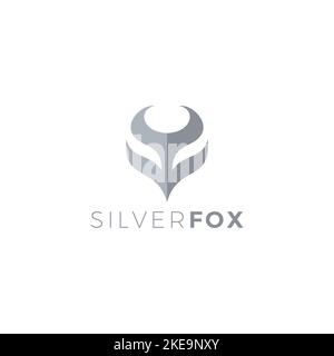 Silver Fox Logo Design. Fox Grey. SF Initial Stock Vector