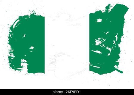 Nigeria flag with painted grunge brush stroke effect on white background Stock Photo