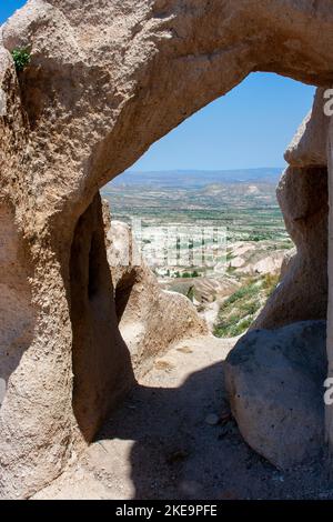 Göreme National Park and the Rock Sites. Fairy Chimneys rock formation near Göreme, in Cappadocia in Turkey. Stock Photo
