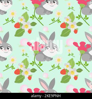 pattern with bunnies and flowers for your decoration Stock Vector