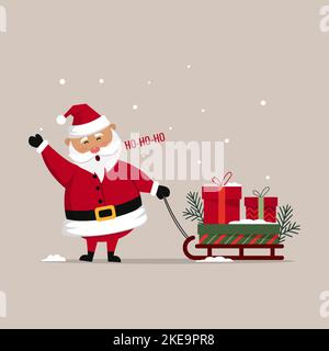 Christmas character Santa Claus pulling a sleigh loaded with gifts Stock Vector