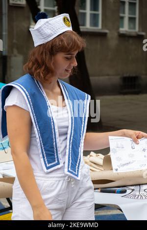 Gdansk, Poland - 9 August 2022. People gathered at commercial and cultural event named dominic's fair or Jarmark. Main Town every August. Dominic's Fair in Gdansk and shots of the streets. Travel tourist attraction  Stock Photo