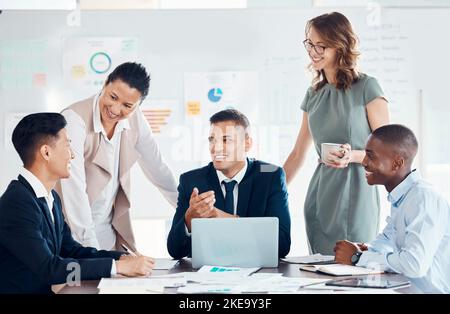 Data strategy, team and meeting with innovation and collaboration team planning financial analyst plan. Big data, negotiation and presentation or Stock Photo