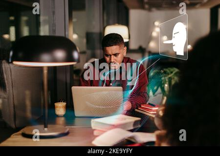 Man reading fake news on laptop Stock Photo