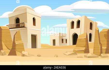 Arab clay hut. Middle Eastern adobe dwelling. Africa and Asia traditional house. Vector Stock Vector