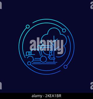 deforestation line icon with forest harvester Stock Vector